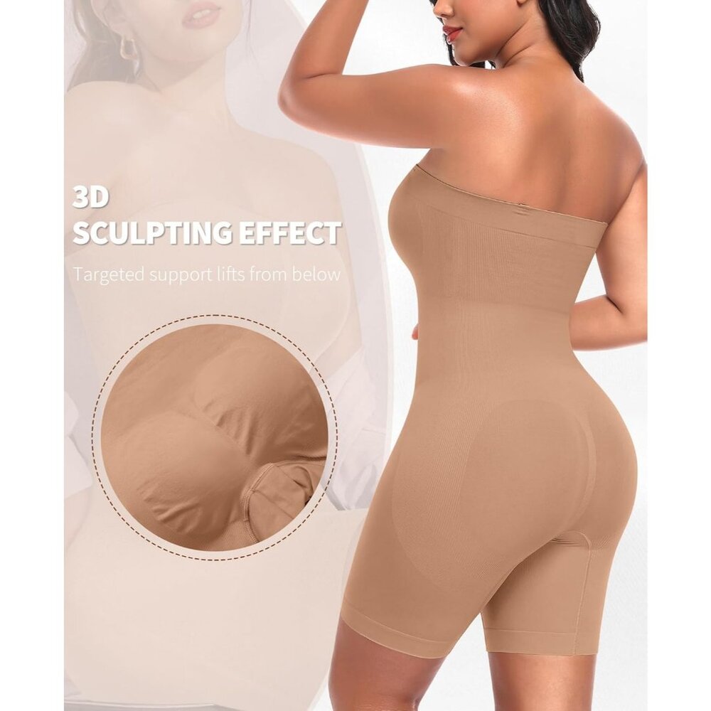 Women's Latte Removable Strapless Shapewear Bodysuit Control Body Shaper Straps - Picture 2 of 6